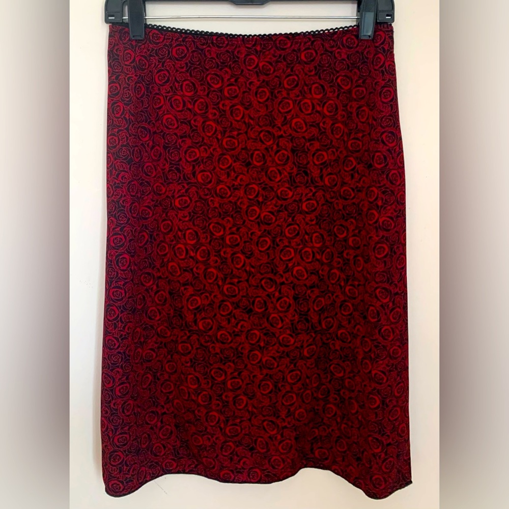 Vintage Drop Waist Red Rose Patterned Skirt